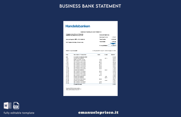 stile verificato Modello di dichiarazione aziendale Word e PDF della Handelsbank